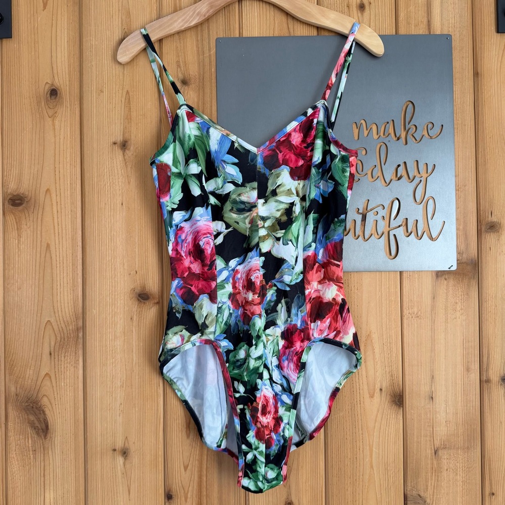 Norma Kamali Floral V-Neck Bodysuit Size Large
